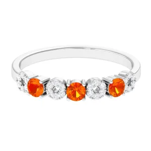 Semi Eternity Ring with Orange Sapphire and Diamond