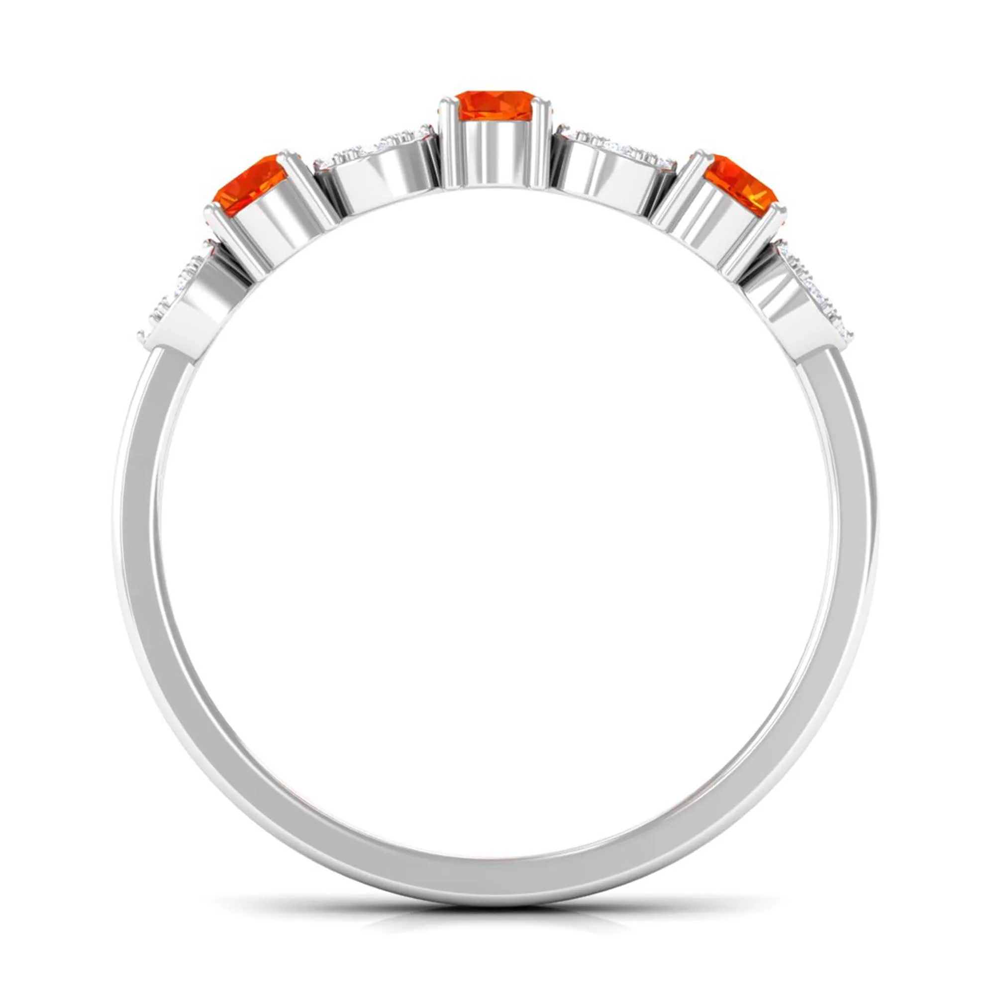 Semi Eternity Ring with Orange Sapphire and Diamond