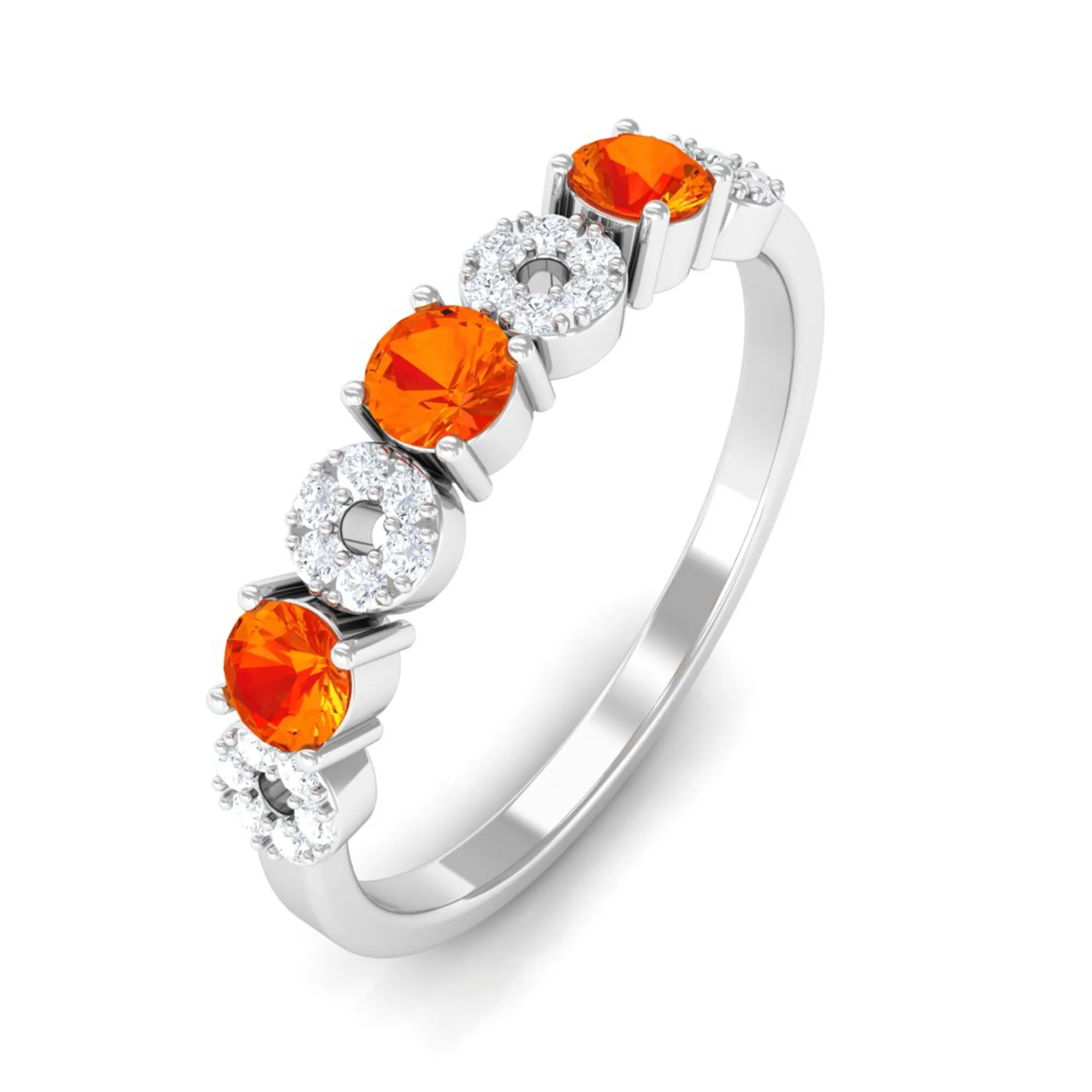 Semi Eternity Ring with Orange Sapphire and Diamond