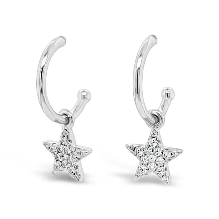 Shiny Star Charm Sterling Silver Hoop Stud Earrings