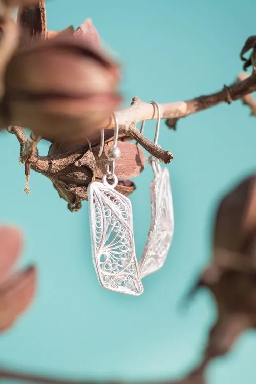 Silver Linings "Paisley" Silver Filigree Handmade Dangle Earrings