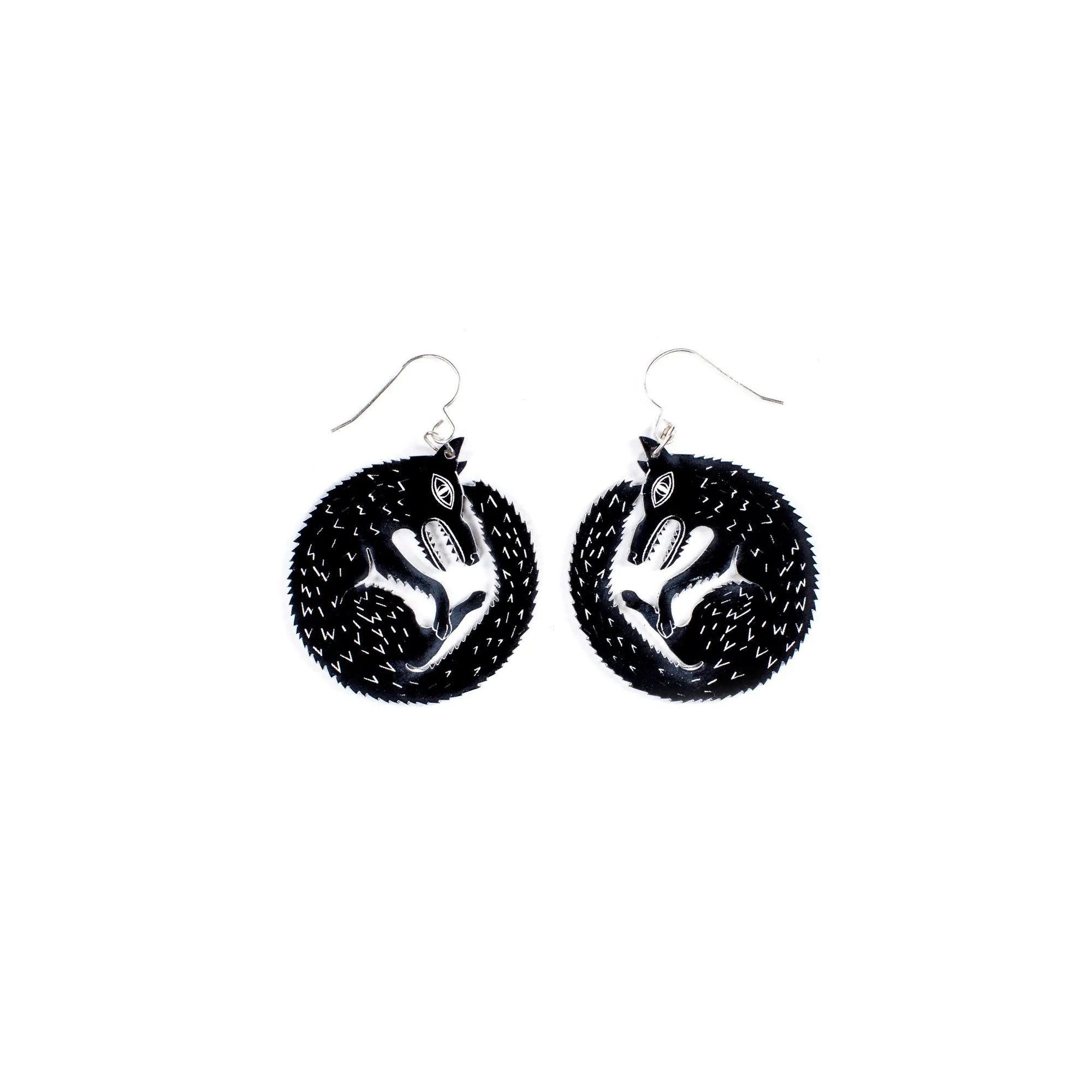 Small Black Wolf Earrings