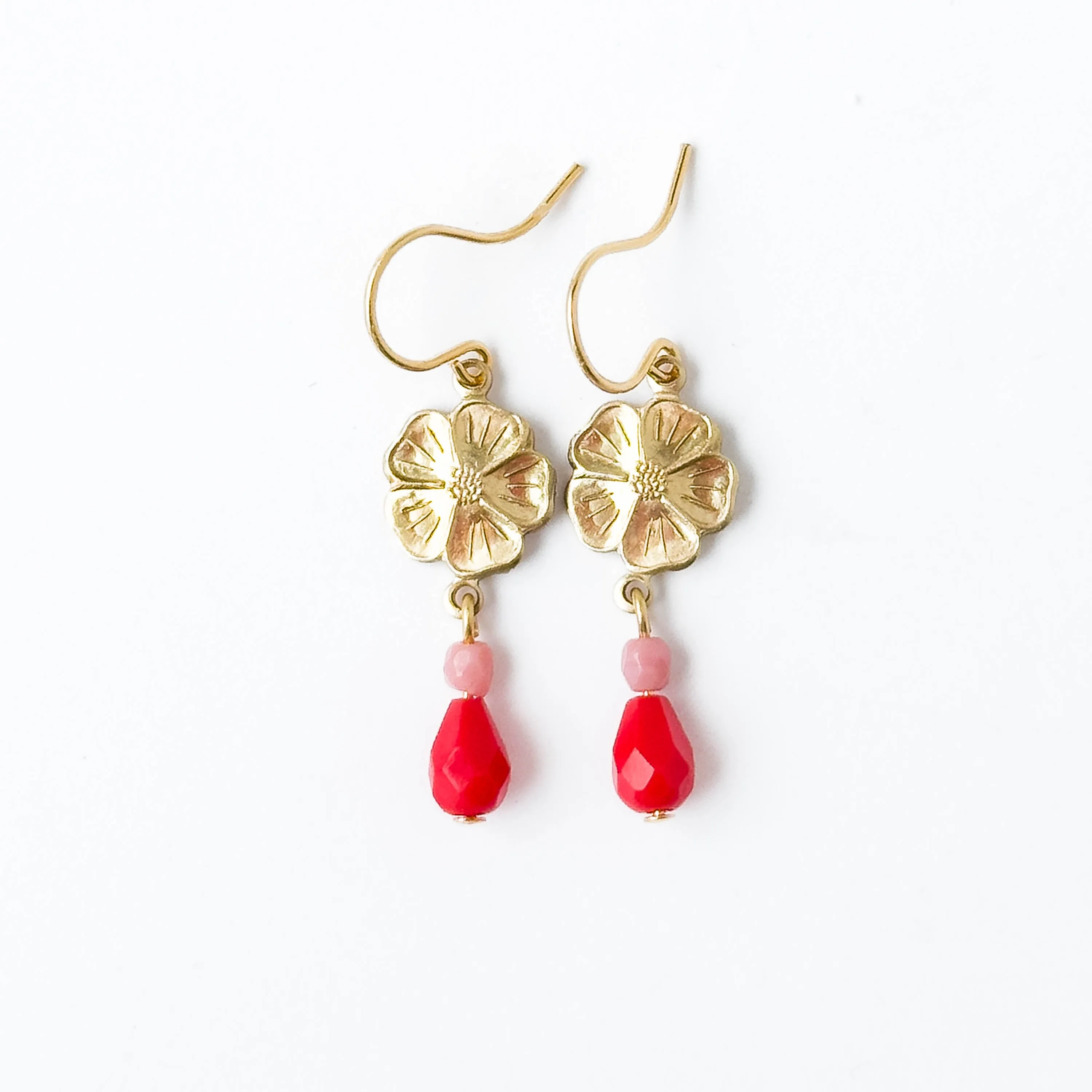 Small Flower Earrings With Beads