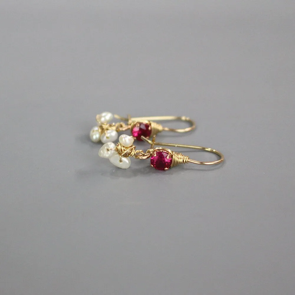 Small Fuchsia Zirconia Pearl Clover Earrings