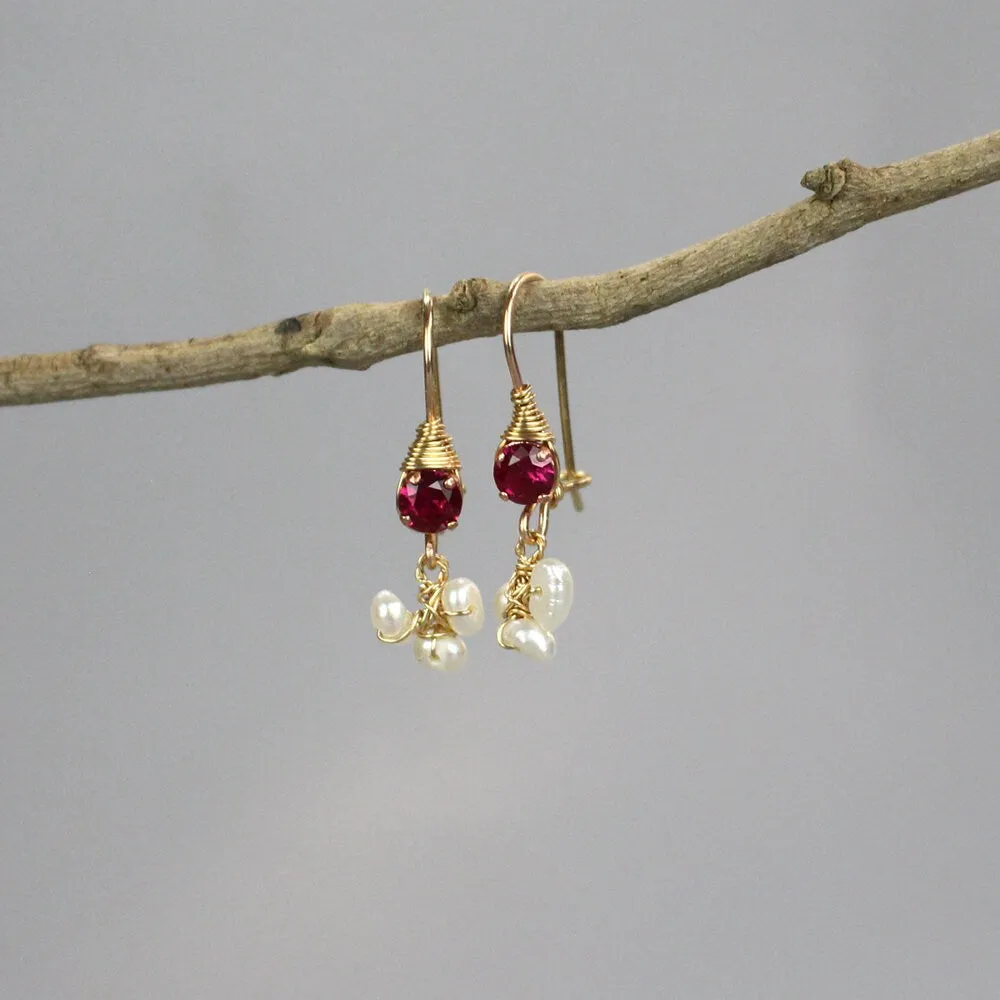 Small Fuchsia Zirconia Pearl Clover Earrings