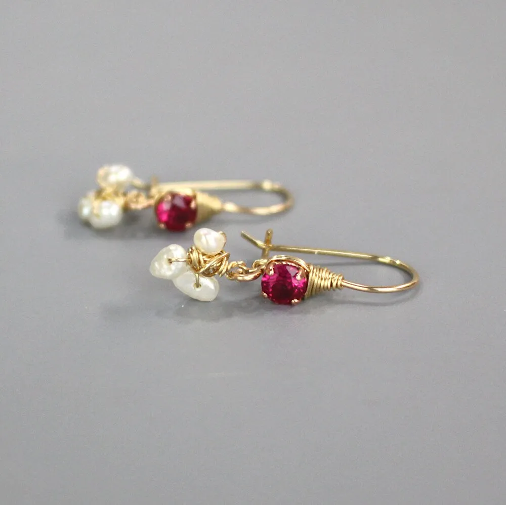 Small Fuchsia Zirconia Pearl Clover Earrings