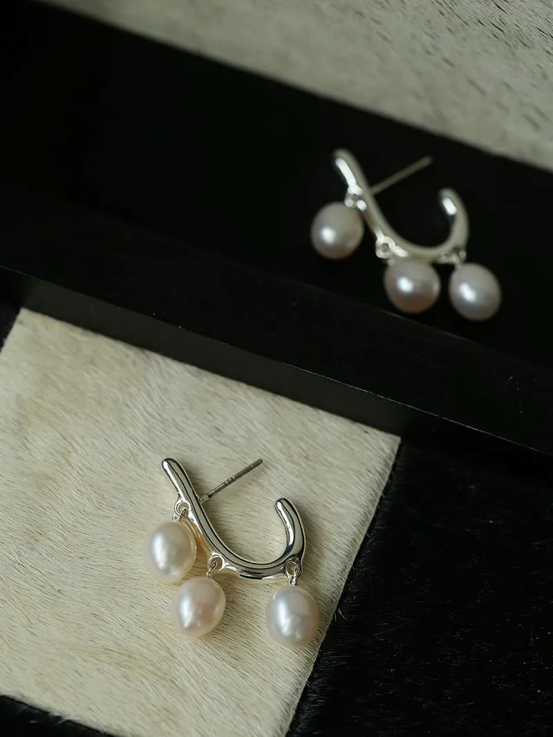 Small Grape Natural Pearl Drop Earrings