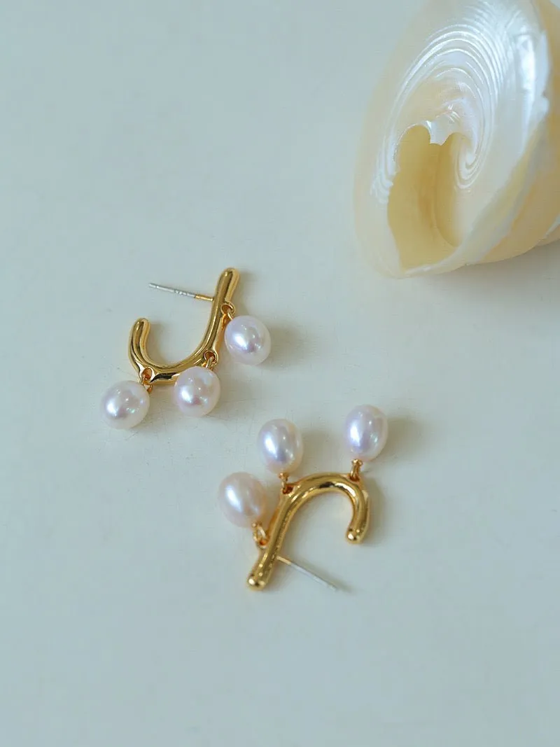 Small Grape Natural Pearl Drop Earrings