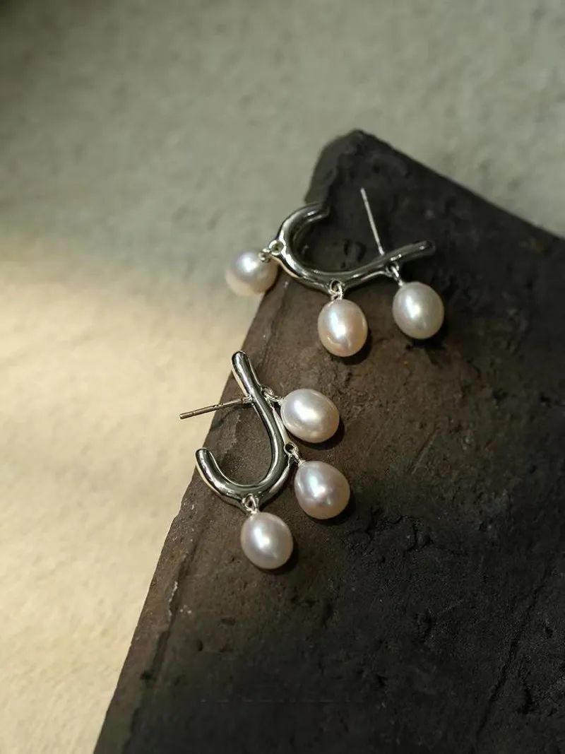 Small Grape Natural Pearl Drop Earrings