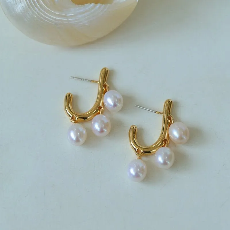 Small Grape Natural Pearl Drop Earrings