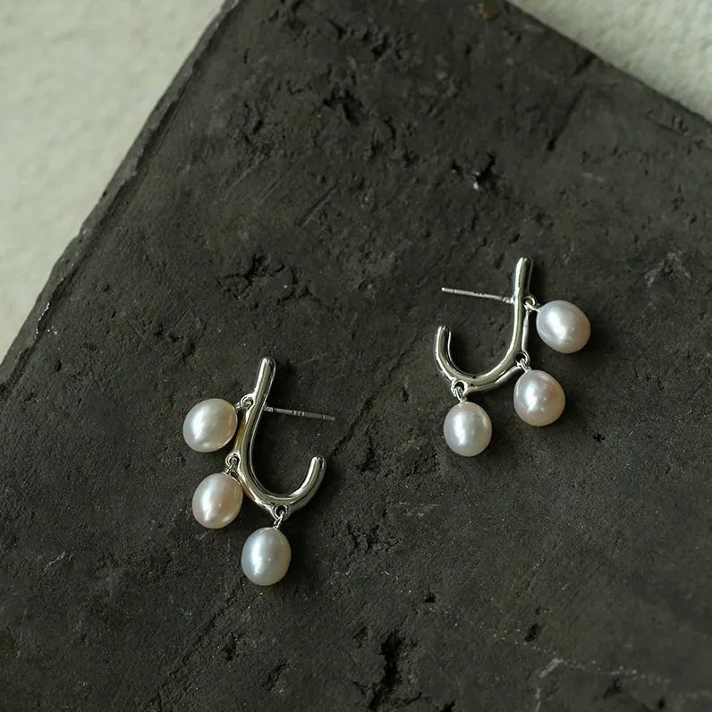 Small Grape Natural Pearl Drop Earrings