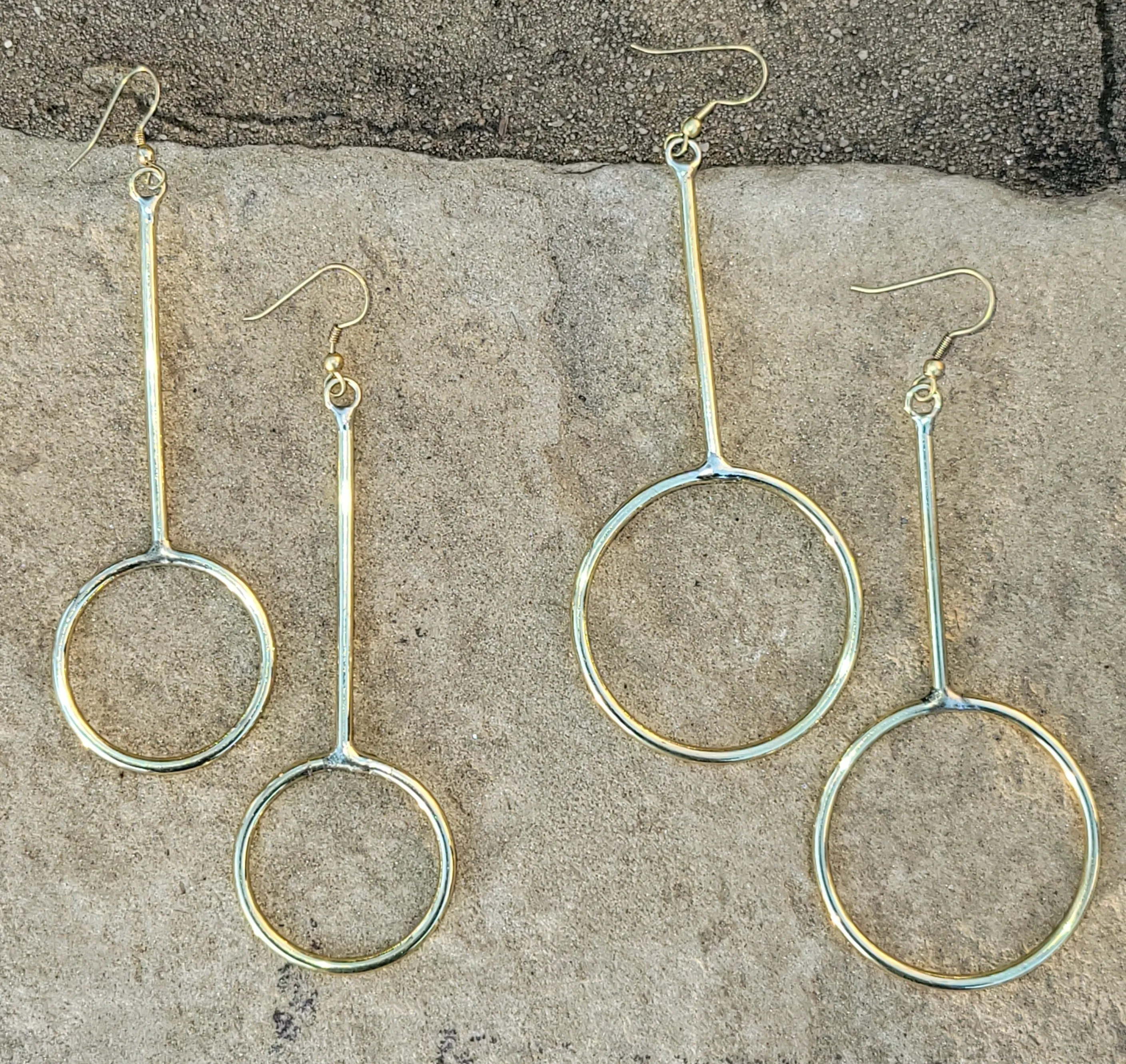 Small Linear Hoop Brass Earrings