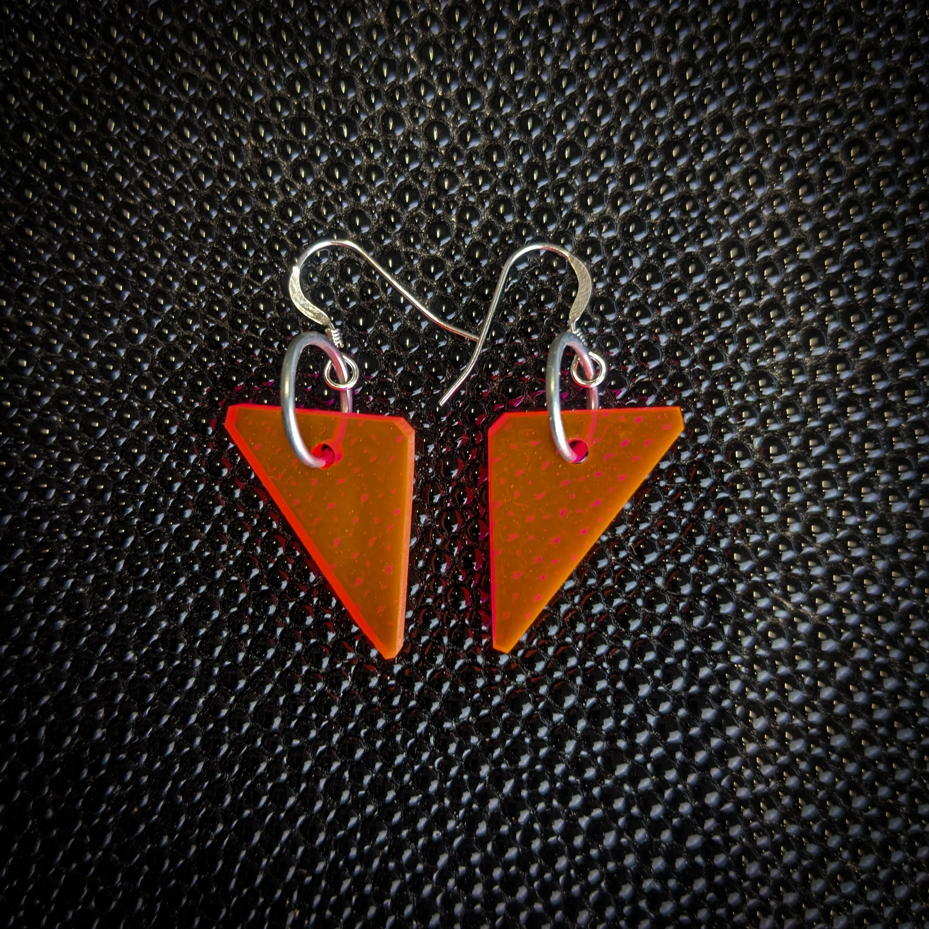 Small Neon Orange Triangles Dangle Earrings