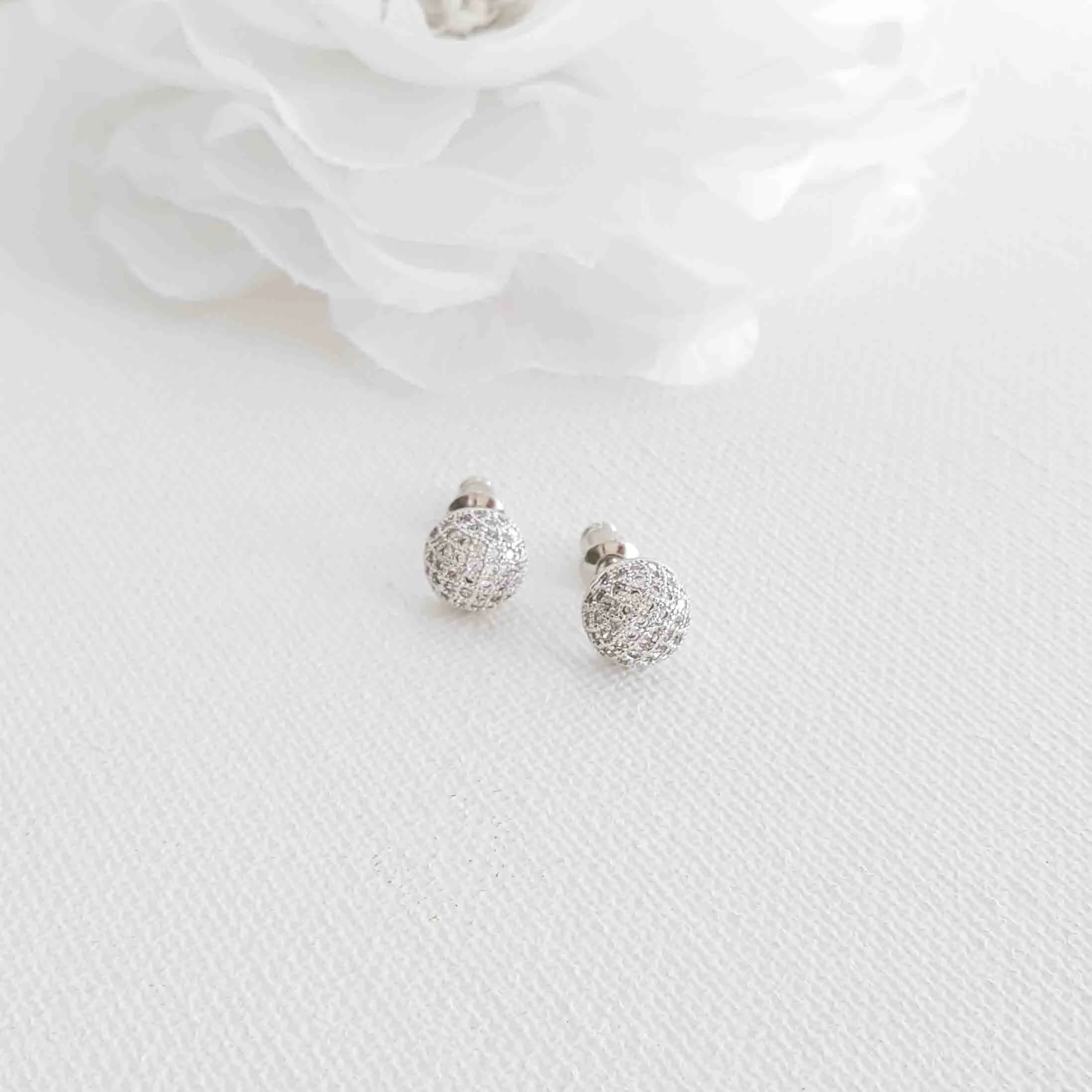 Small Pave Stud Earrings-Pamela