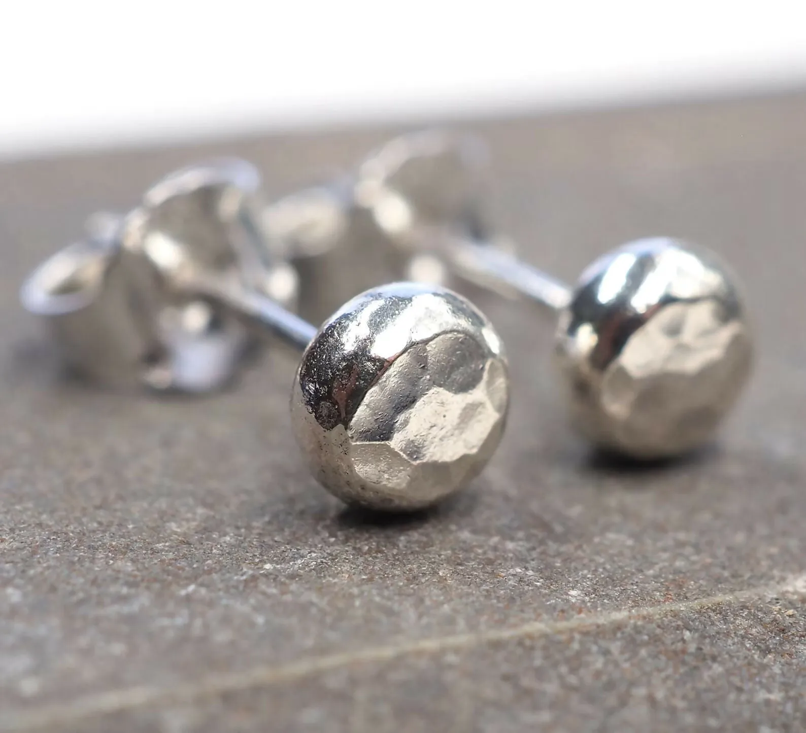 Small Pebble - Silver Stud Earrings