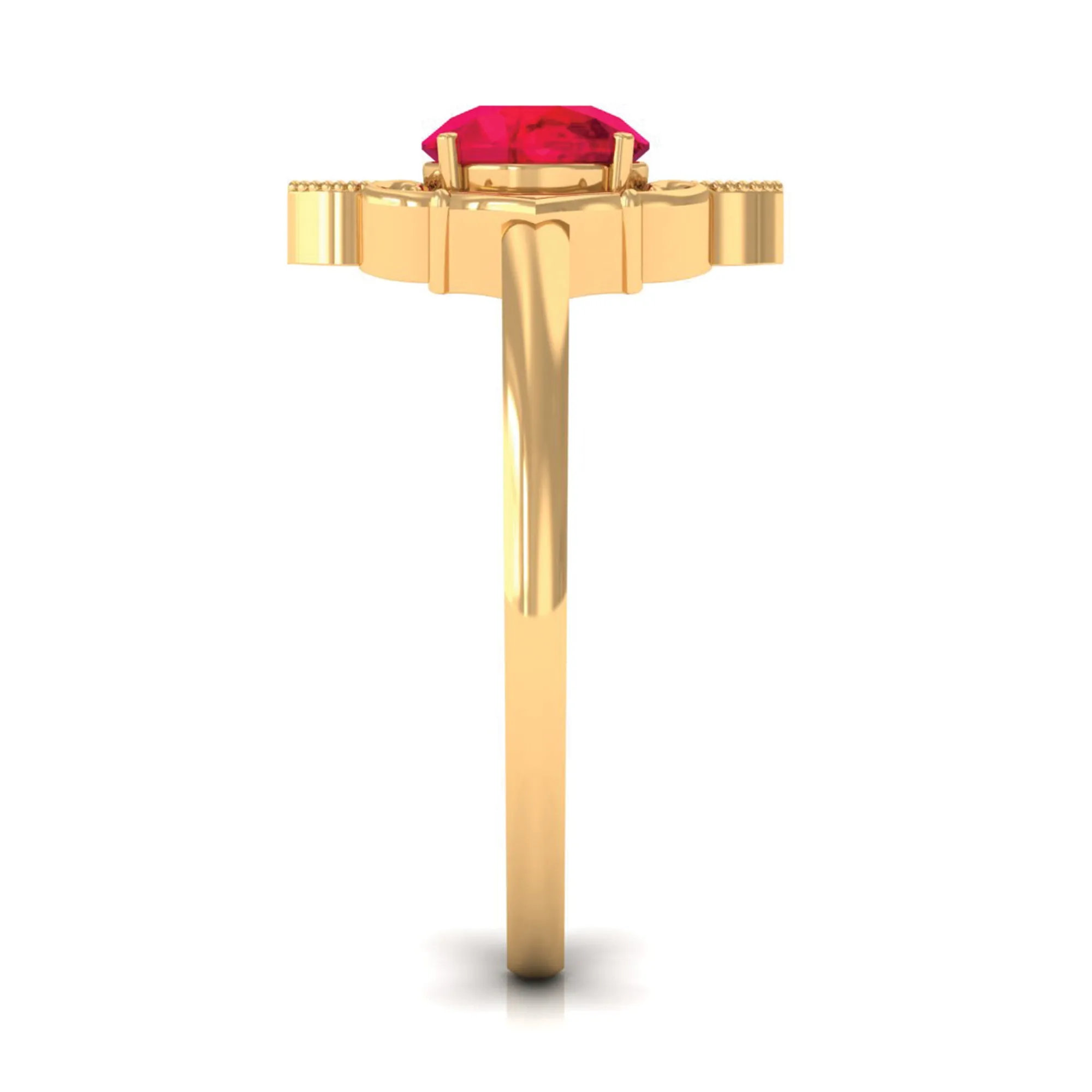 Solitaire Art Deco Ring with Created Ruby and Diamond