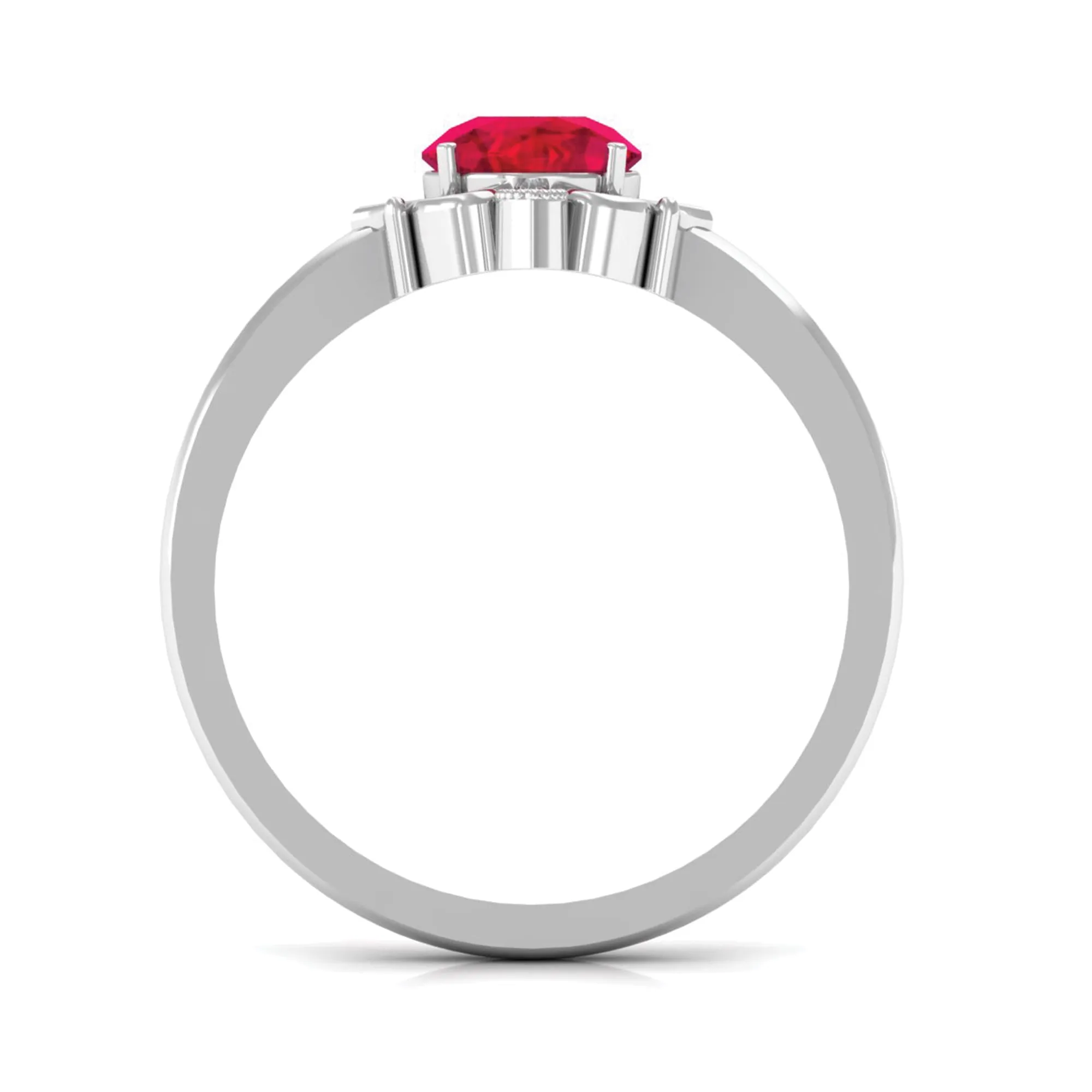 Solitaire Art Deco Ring with Created Ruby and Diamond