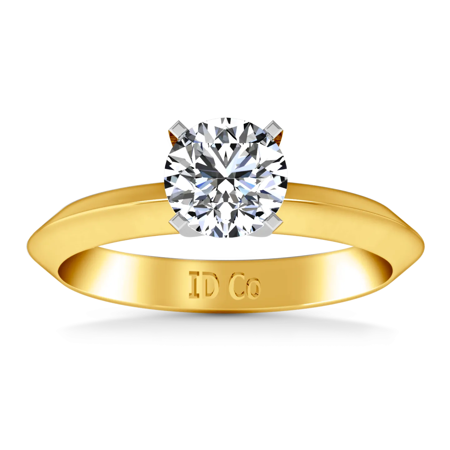 Solitaire Engagement Ring Knife Edge Round Diamond 14K Yellow Gold