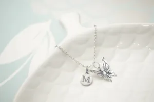 Sterling Silver Butterfly and Initial Pendant Necklace