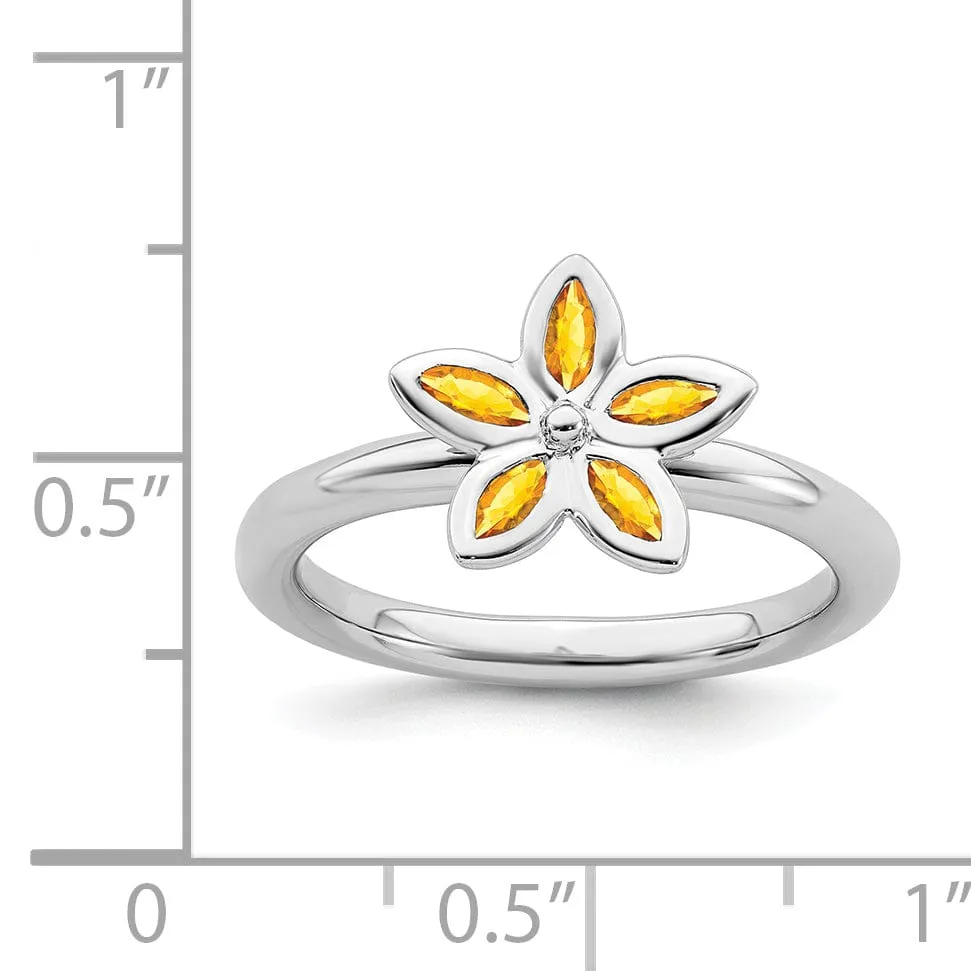 Sterling Silver Citrine Flower Ring