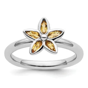 Sterling Silver Citrine Flower Ring