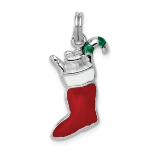 Sterling Silver Enamel Stocking Charm Pendant