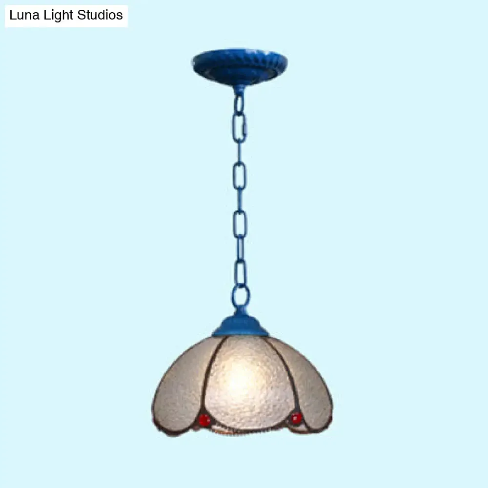 Tiffany Style Bulb Ceiling Lamp - Black/Blue Pendant Light for Living Room with Handcrafted Clear Glass Shade