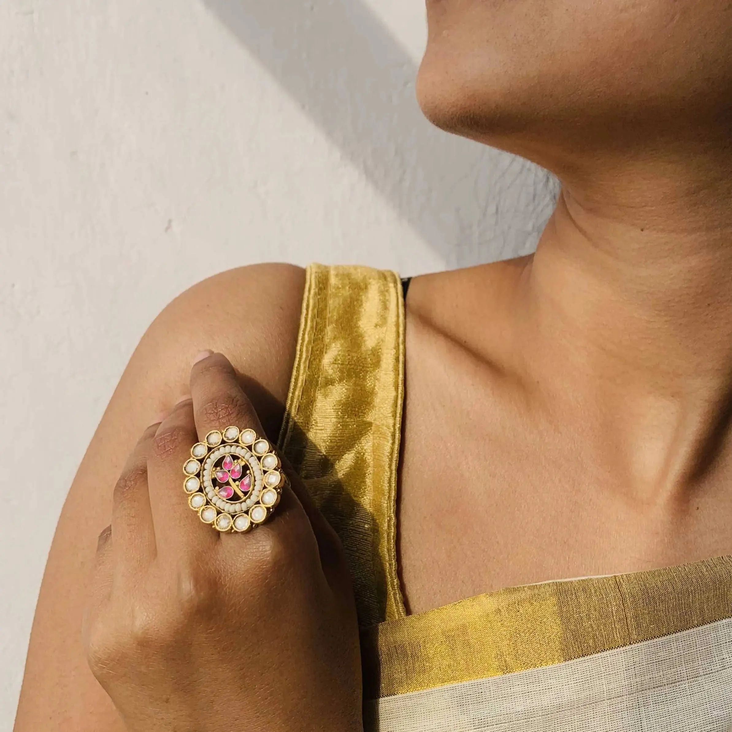 Timeless Gold Plated Silver Jadau Ring