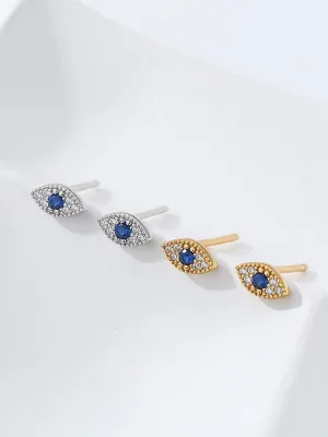 Tiny Evil Eye Stud Earrings 925 Sterling Silver ad 18K Gold Vermeil Cubic Zirconia Hypoallergenic Luxury Jewelry KESLEY