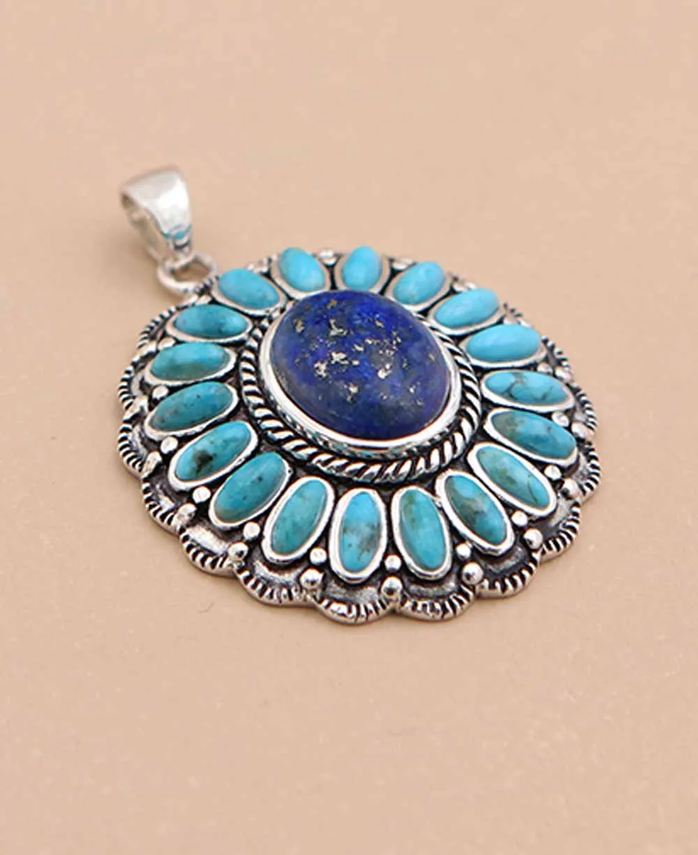 Turquoise and Lapis Flower Pendant