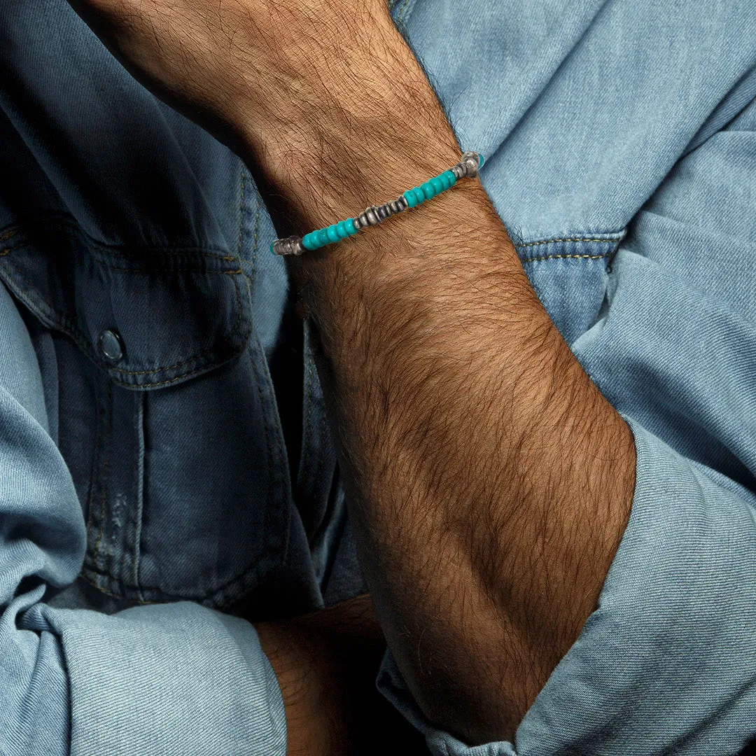 Turquoise Bracelet with Silver Tone Shell Beads on Elastic