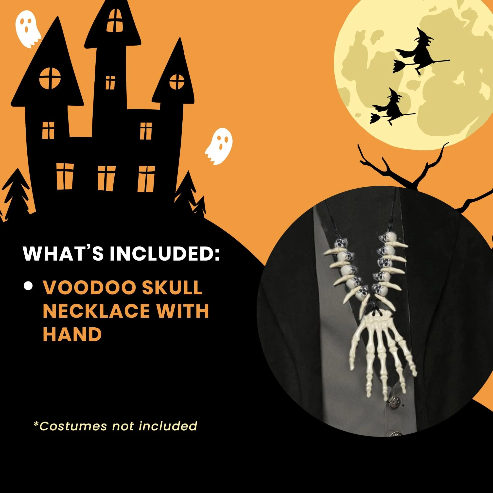 Voo Doo Skelton Hand Necklace Adult Costume Accessory