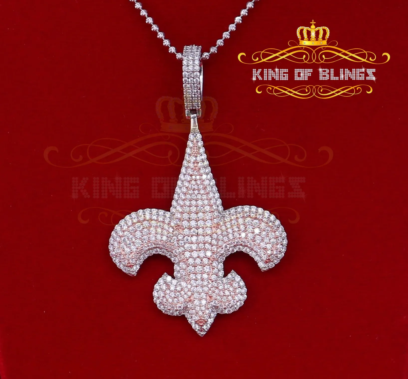 White 925 Sterling Silver Fleur de Lis Rose Shape Pendant 9.66ct Cubic Zirconia