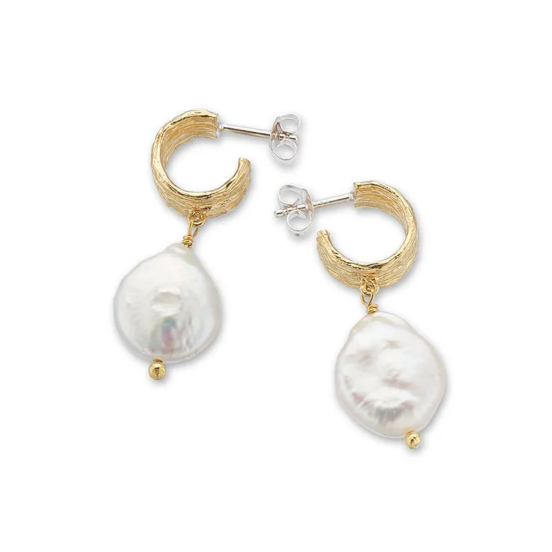 WIDE HOOP & BAROQUE PEARL EARRINGS